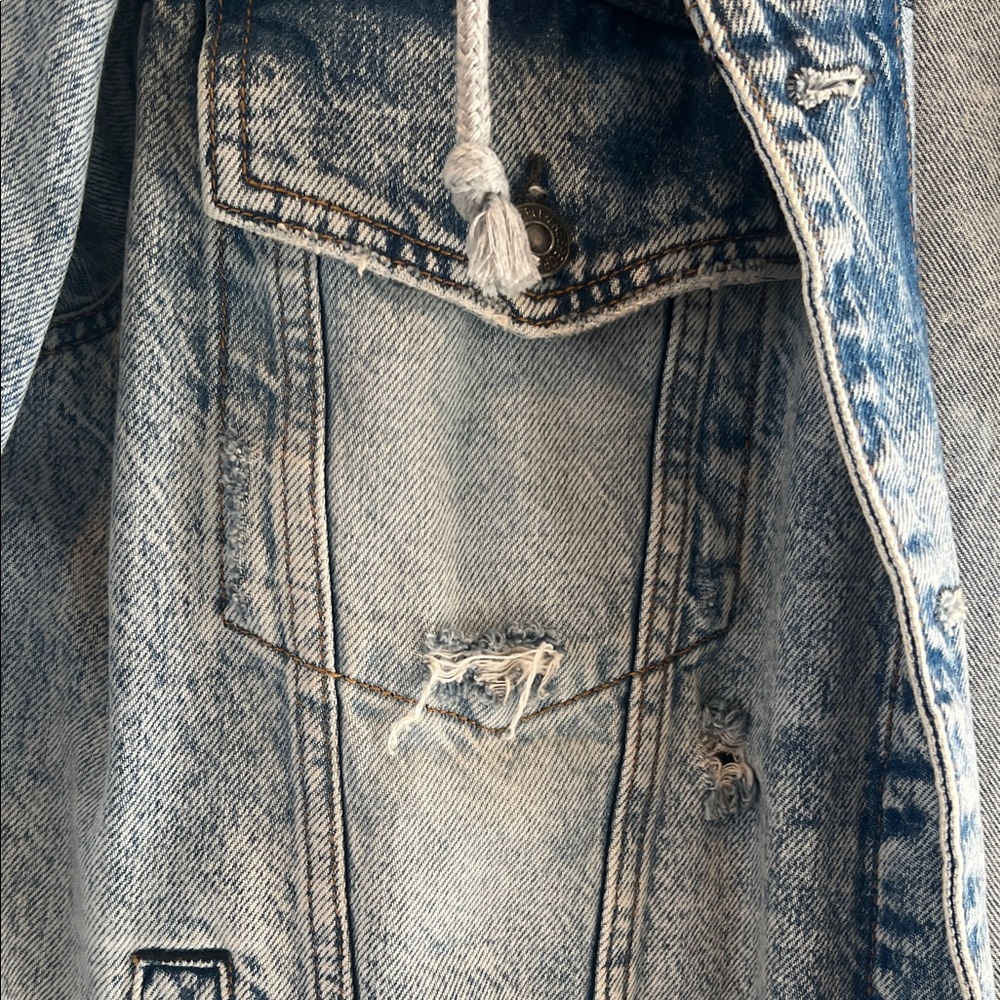 Free People Blue Jean Jacket with Gray Hood - Picture 3 of 8